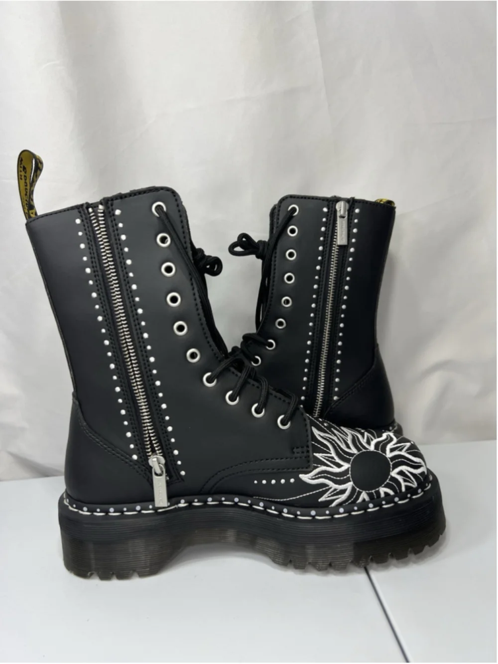 Dr Martens Jadon Hi Solar Flare Boot Embroidery Black 9L 8M Goth Punk Festive